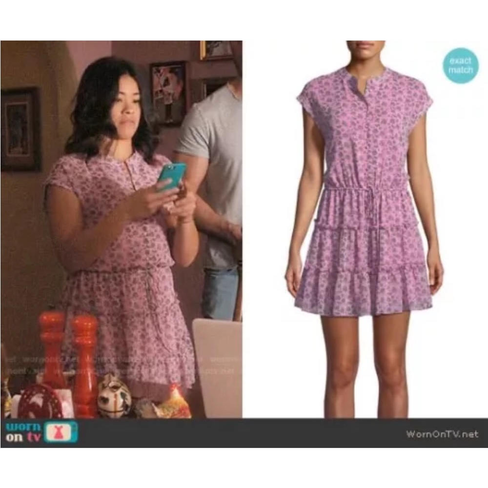 Rebecca Minkoff Pink and White Printed Tiered Sundress N279-23 - Picture 2 of 8